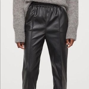 Faux Leather H&M High-Rise Straight-Leg Pants